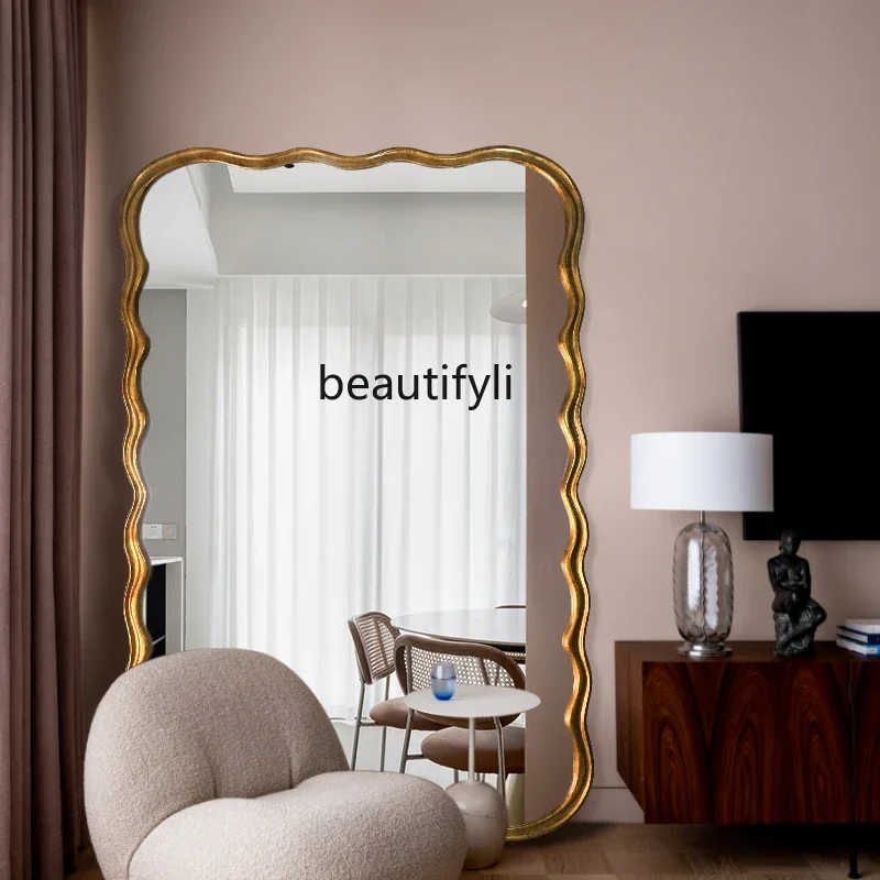 European retro wave mirror against the wall restaurant living room entrance porch full-length mirror bedroom fitting mirror