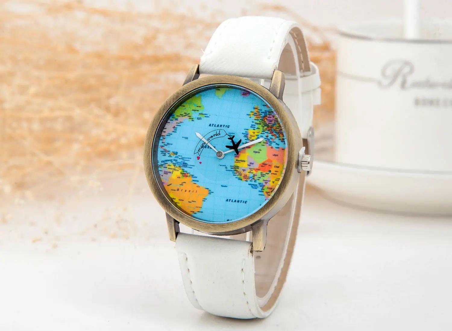 Relojes de Mujer con esfera de tierra a la moda, Reloj de pulsera informal con correa de cuero para Mujer, Reloj para Mujer