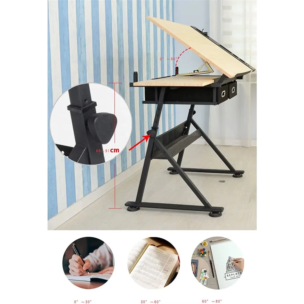 ارتفاع مريح قابل للتعديل صياغة مكتب قابل للإمالة منضدية دراسة الفن طاولة الرسم مكتب مع كرسي