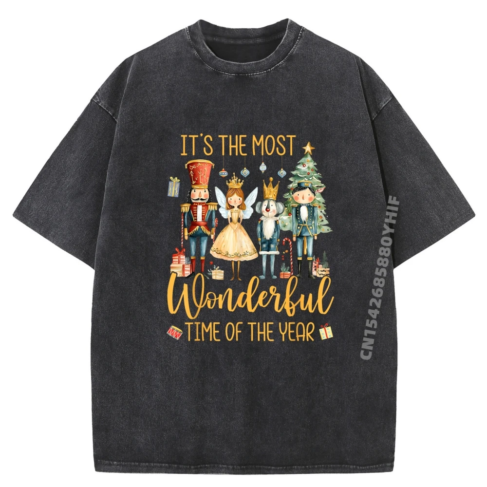 

It The Most Wonderful Time Of The Year Nutcracker Ballet Printed T-Shirt Mens Loose Washed Short Sleeve T-Shirt
