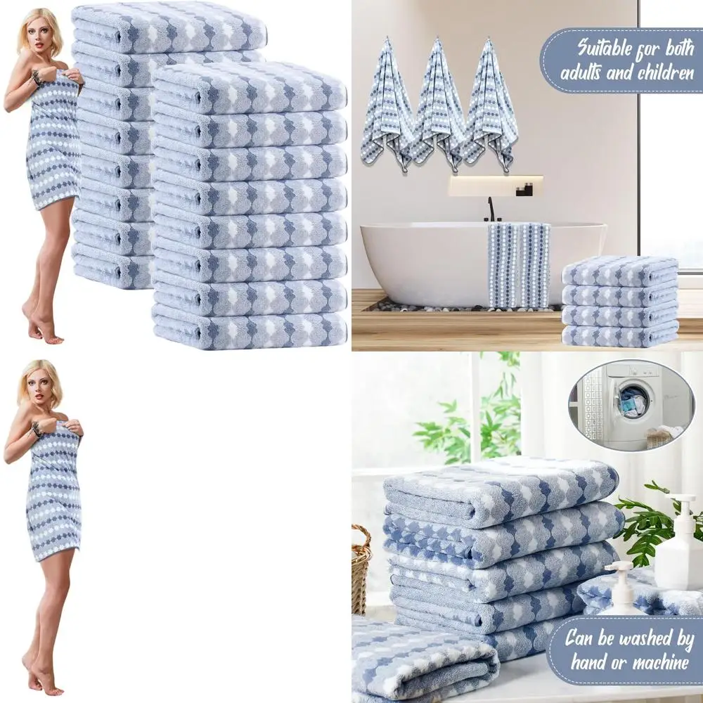 

Oversized 27 x 60 Microfiber Bath Towels Set of 16, Highly Absorbent, Soft, Ideal for Shower, Beach, Gym, and More (Cone Blue)