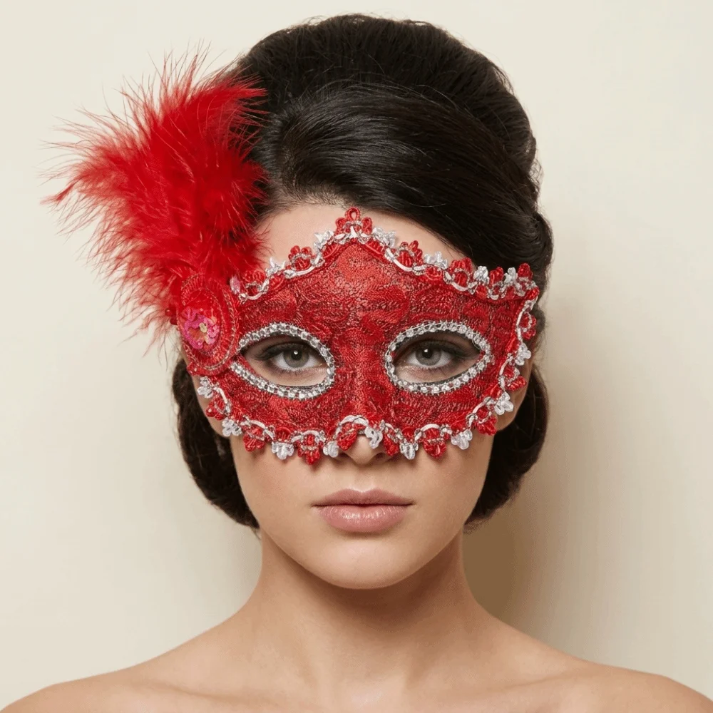 Novelty Multicolor Half-Face Mask Lace Seductive Style Masquerade Ball Mask Fancy Prom Masquerade Feather Mask Rave Celebration