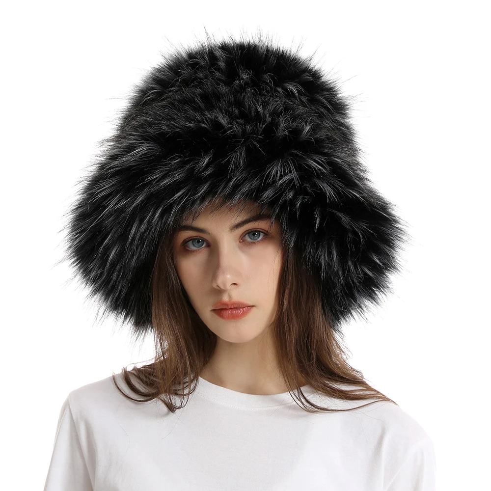 Faux Fur Bucket Hat Winter Warm Furry Hats for Women Lady Thicken Bob Panama Outdoor Fisherman Hats Caps Girls