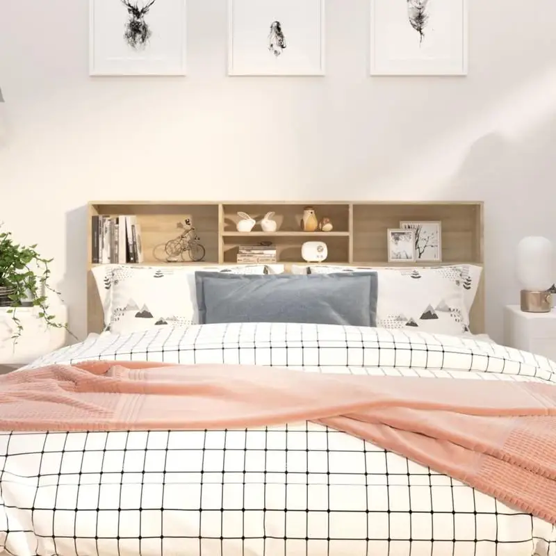 Cabecero de Cama de 180x19x103,5 cm con Estantes en Acabado Roble Sonoma, Almacenamiento Práctico y Estable para Dormitorio y Cama Doble