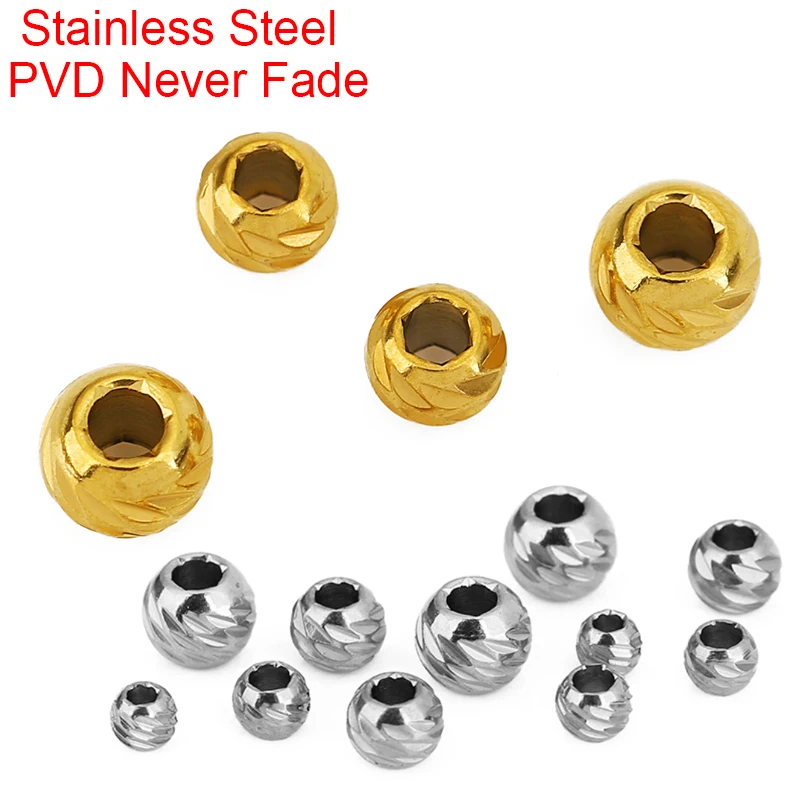 10pcs 3 4 5 6 mm Round Stainless Steel Spacer Beads Never Fade PVD Large Hole Bracelet Necklace Beads For DIY Jewelry Findings