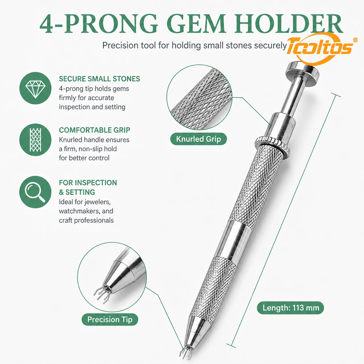 TOOLTOS 6PCS Jewelry Ring Bracelet Sizing Tool Kit US UK Mandrel 0-13 Finger Gauge Ring Sizer Belts Bracelet Ruler 4-Prong Gem Holder