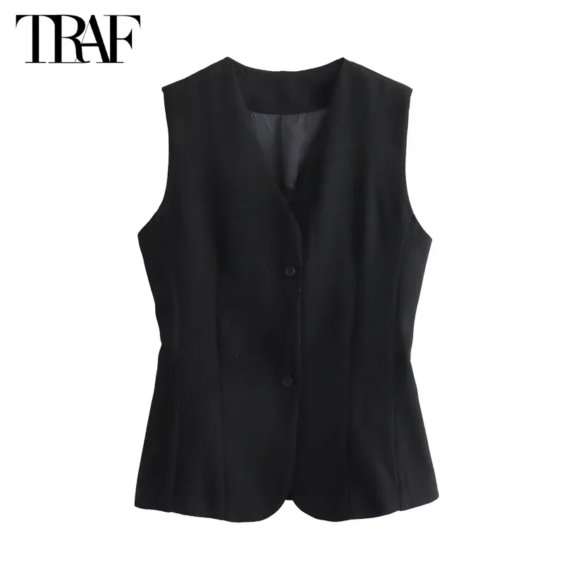 New 2025 Black Sleeveless Vest Women Office Button Women's Tailored Vest Summer Ruched Vests for Women Holiday Vest Top Women