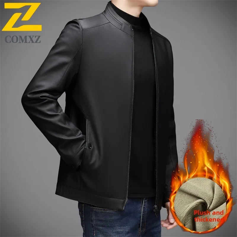 Luxury Mens Leather Coat 2025 Autumn Business Leisure Style Stand Collar Jacket Office Appropriate Sophisticated Outer Garment