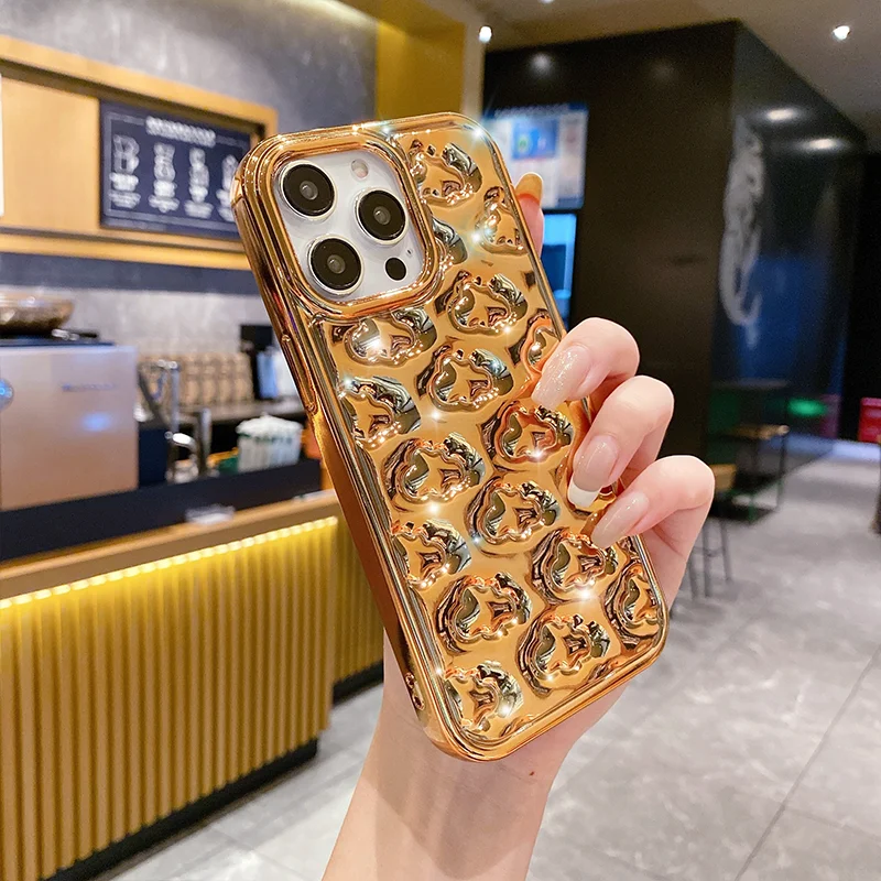 3D Golden clouds plating phone case For iPhone 14 13 12 11 Pro Max Fall resistant ShockProof Soft TPU Silicone Protective Cover