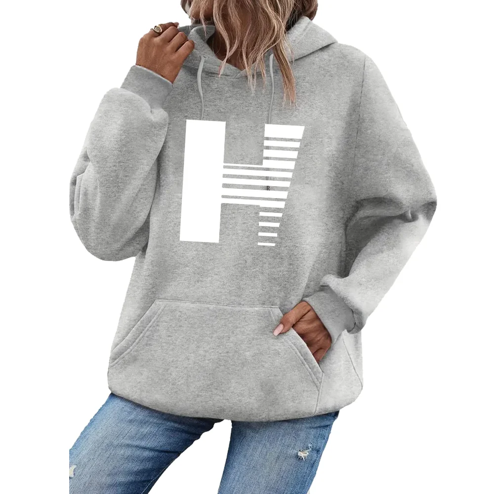 

Женская толстовка с принтом H, пуловер с длинными рукавами, модная одежда, повседневная однотонная женская весенне-осенняя модная уличная одежда