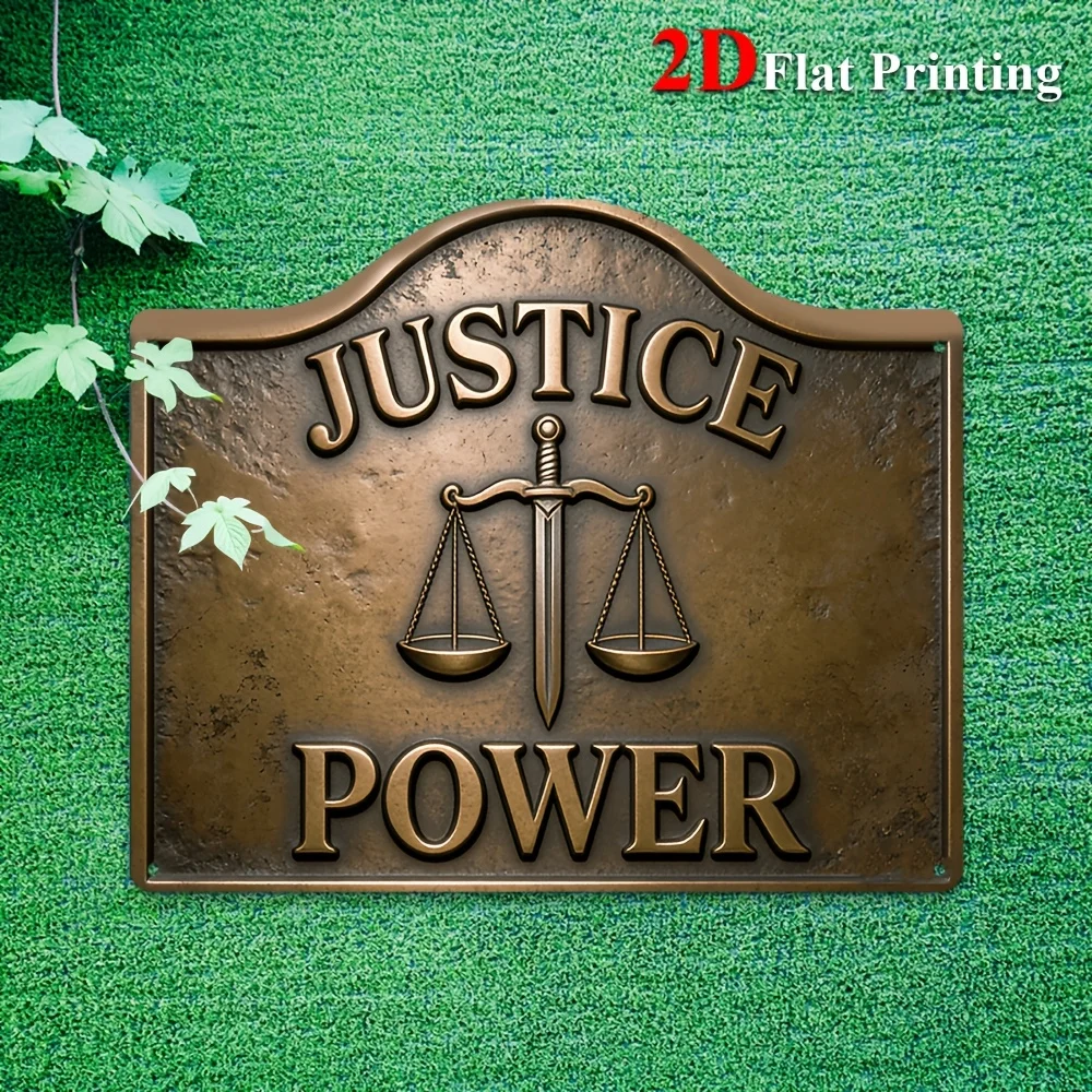 1pc 2D Flat Metal Sign Artwork Featuring A Justice Theme, Complete With Scales And A Sword, Ideal For Decorating Law Offices