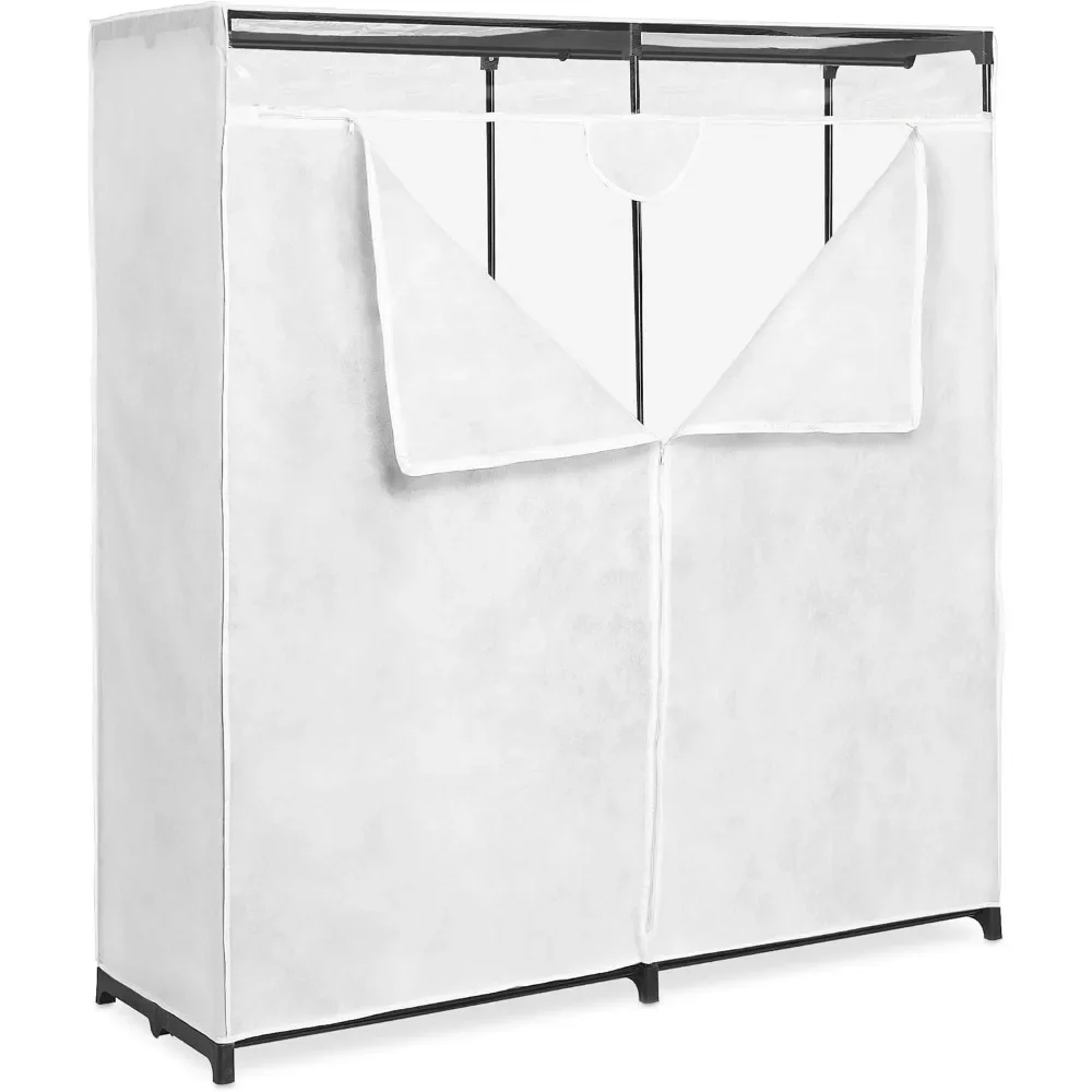 

Extra Wide Clothes Closet, White, 60"，This extra wide closet has a breathable fabric cover with easy access zipper