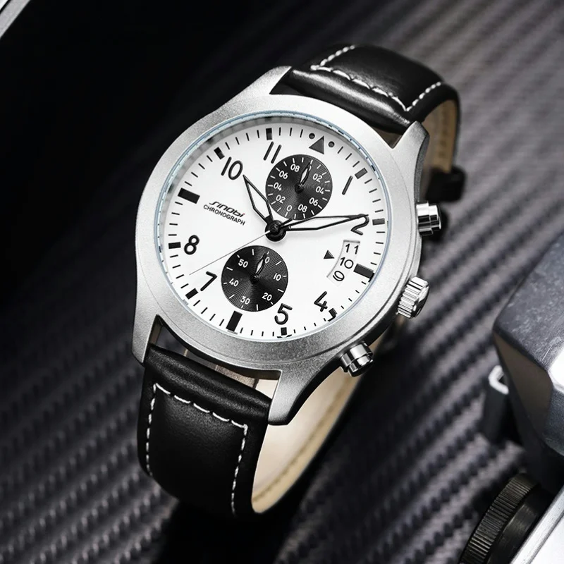 

Quartz Watch for Men 42mm Dial with Rattrapante Calendar Multifunctional Watch Luminous scale Leather Strap Waterproof 30M