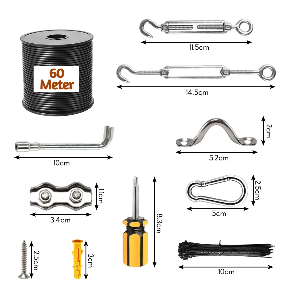 Imagem -03 - Light Guide Kit Tensor Tensor Fio com Cabo de Cabo 304 Aço Inoxidável Globo String Luz Suspensão Kit Pendurado 60m