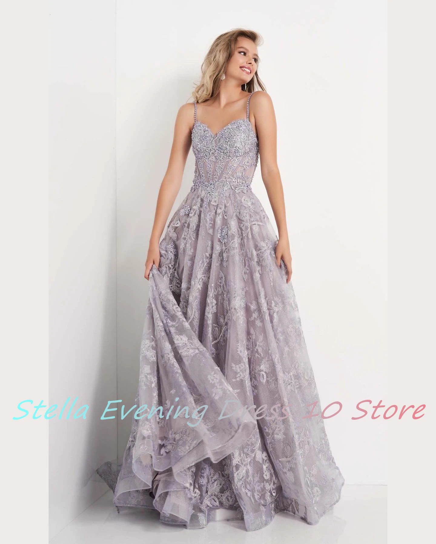 ที่กําหนดเองอารมณ์ Organza A-Line สปาเก็ตตี้สายรัด Appliques Sequined ไข่มุกชุดราตรีคุณภาพสูง vestidos Para mujer