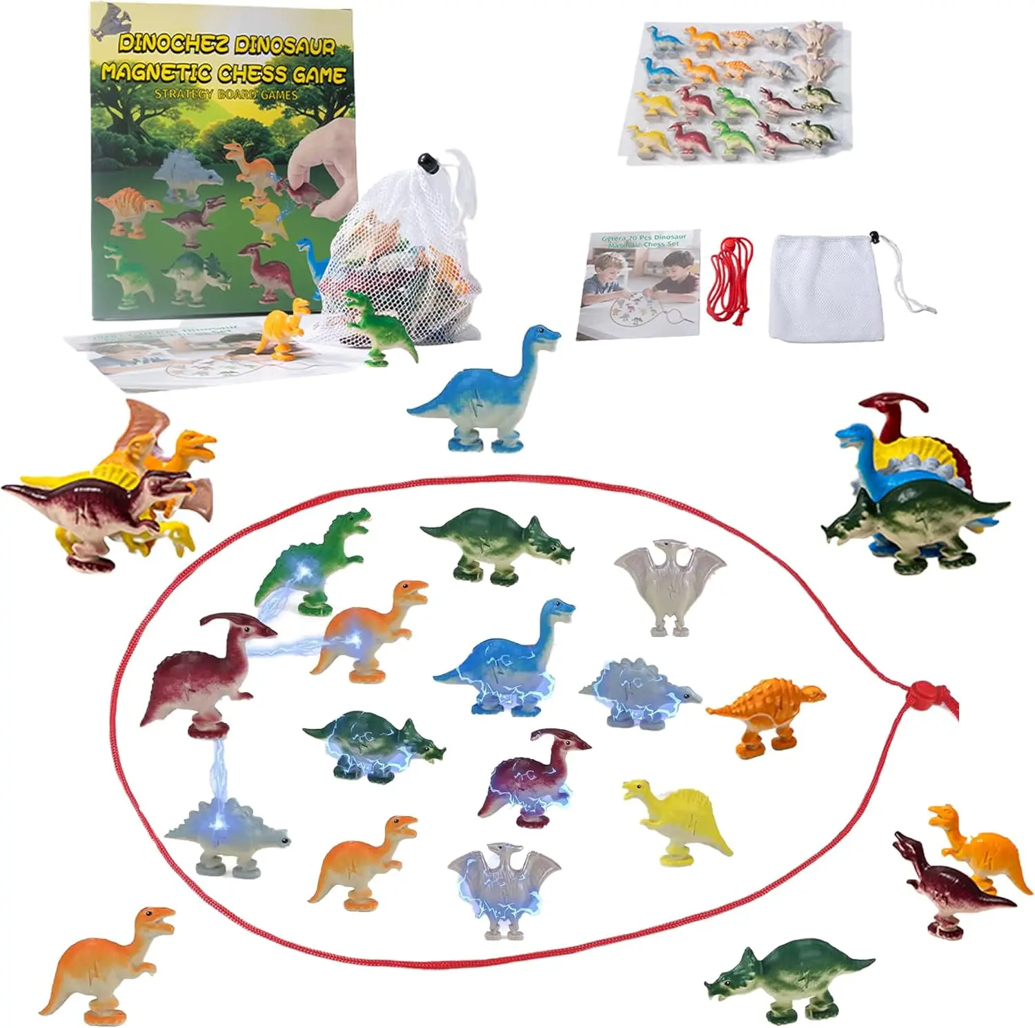 

2025 Magnetic Dinosaur Chess Game for Kids, 20-Piece Magnet Set with Storage Bag & String, Fun Parent-Child Toy