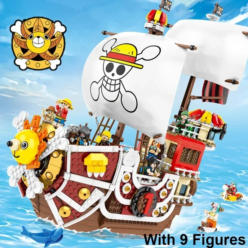 

One Moc Piece Anime Pirates Ship Thousand Sunny Going Merry Luffy Action Building Blocks Bricks Kids Children Toy for Gifts