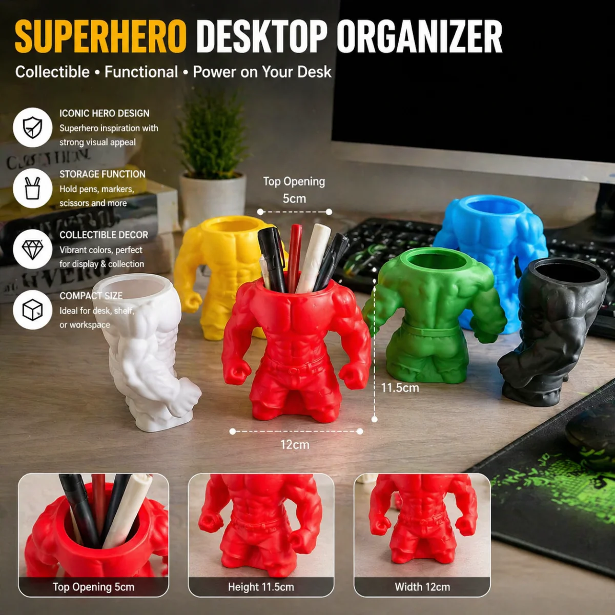 Creative Muscle Man Shaped Pen Holder Desk Organizer Storage Bucket for Student Desk Makeup Brush Holder Decorative Gift