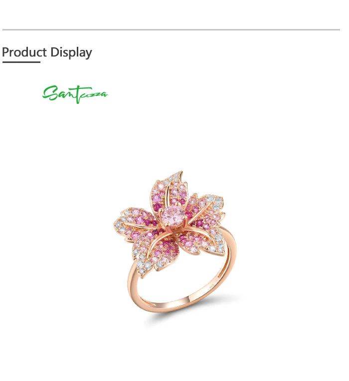 SANTUZZA Echter 925 Sterling Silber Ring für Damen mit funkelndem blau-rosa Stein, weißem CZ, Lilienblüte, luxuriöser Hochzeitsschmuck. – Detail 7