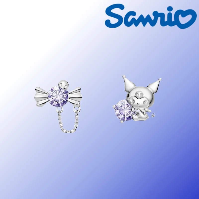 Sanrio Kuromi Earrings Action Anime Figures  Silver Needle Earrings Cartoon Student Girl Earrings Dress Up Asymmetry Jewel Gift