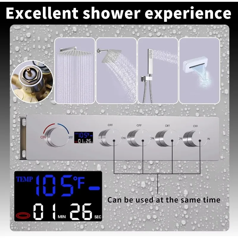 Bathroom Chrome Shower System Deluxe Rainfall Shower Faucet Set Temperature Display Rainfall Shower Suite