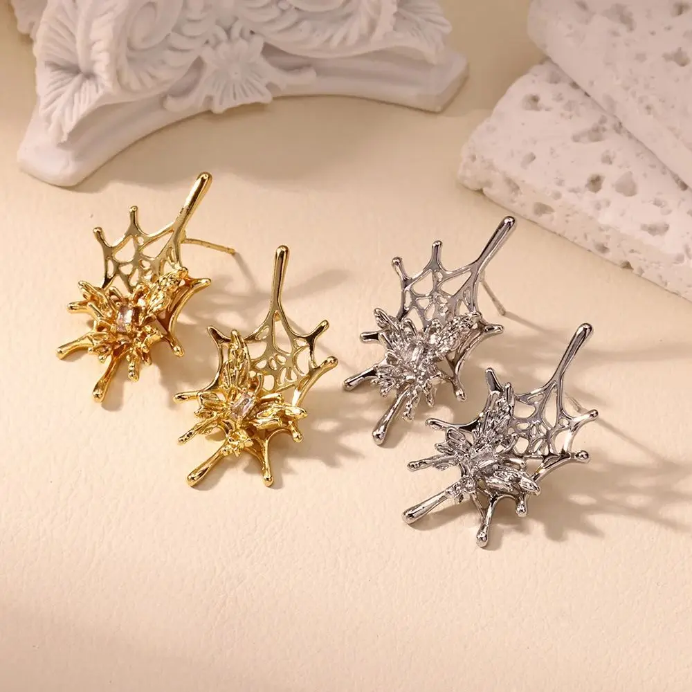 Stainless Steel Spider Web Butterfly Earring for Women Gold Color Anti Rust Earring Halloween Vacation Jewelry Accessories Gifts