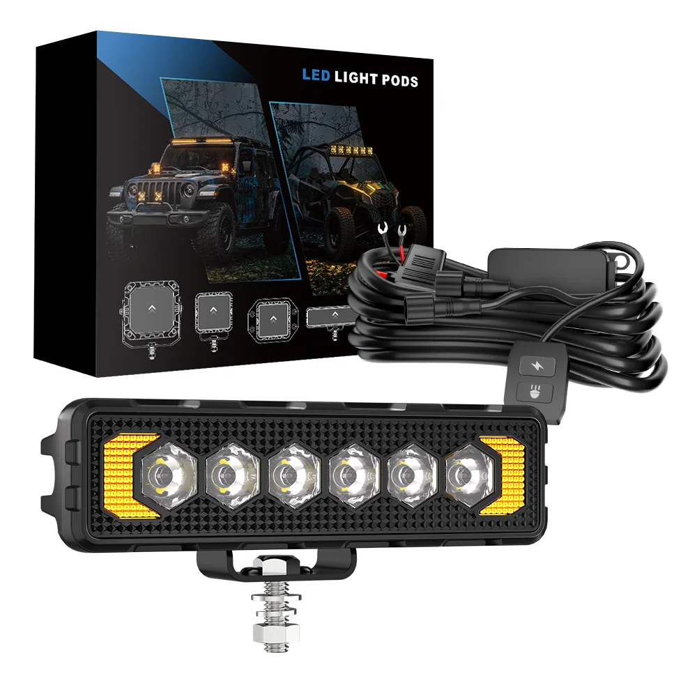 

6-дюймовый рабочий противотуманный фонарь дальнего действия, вспомогательный автоматический противотуманный фонарь, светодиодный светильник, набор с белой линией для мотоциклов, автомобилей, грузовиков, внедорожников, UTV 12 В 24 В