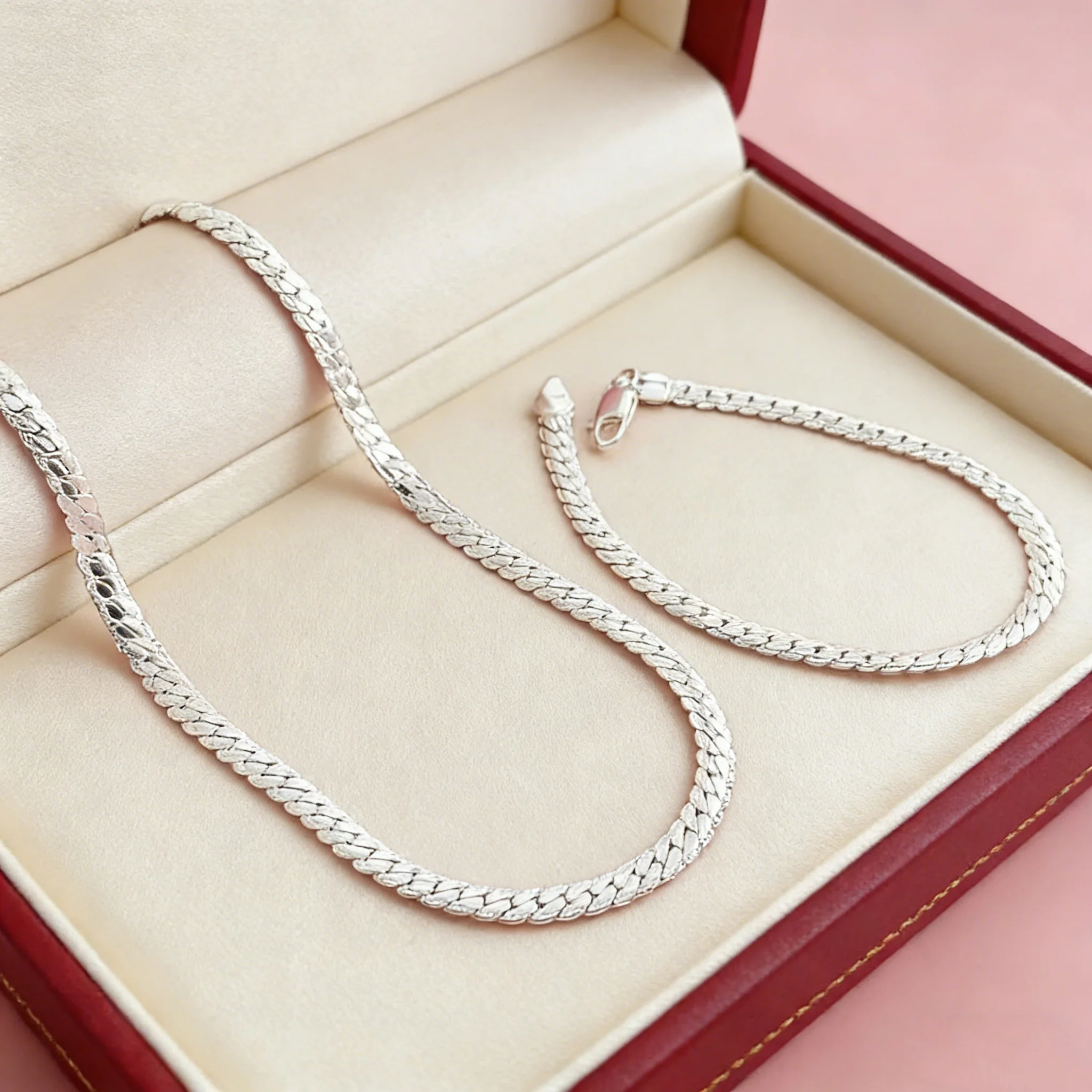 20-40CM Jewelry 925 Sterling Silver Full Sideways Necklace Bracelet Set for Women Party Jewelry