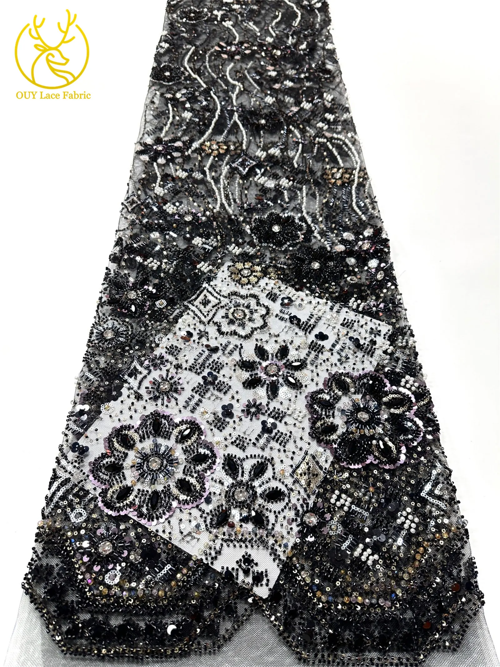 Grüner afrikanischer Stein-Perlen-Spitzenstoff 2026, hochwertiger nigerianischer französischer Tüll-Pailletten-Spitzenstoff, ideal für Brautparty-Dresse – Detail 26