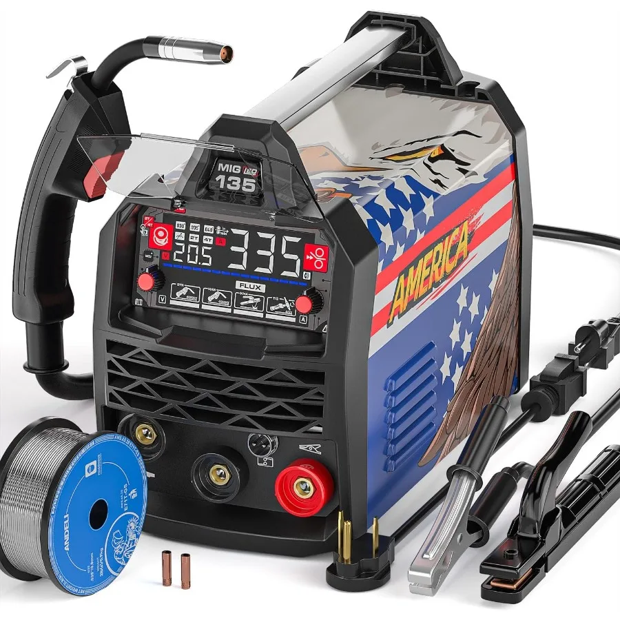 ANDELI 135Amp MIG Welder 110V 220V Dual Voltage Portable Gasless Welder Flux MIG Lift Tig Stick 3in1 Multiprocess Welder with L