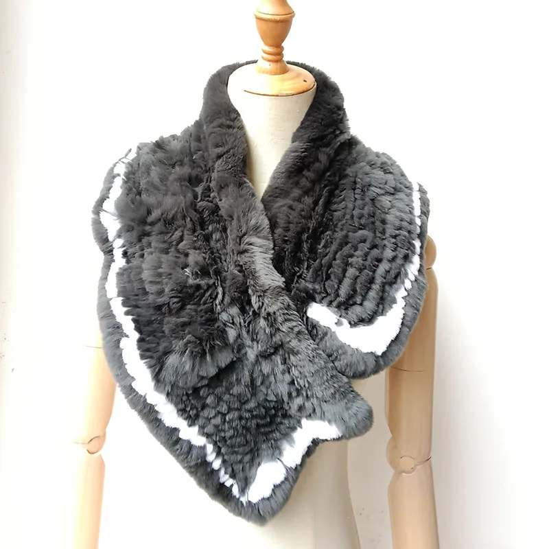 2024 New Real Rex Rabbit Fur Scarf Wave Cut Fashion Warm Women Natural Fur Shawl Snood Luxury Female Soft Hand Knitted Scarves