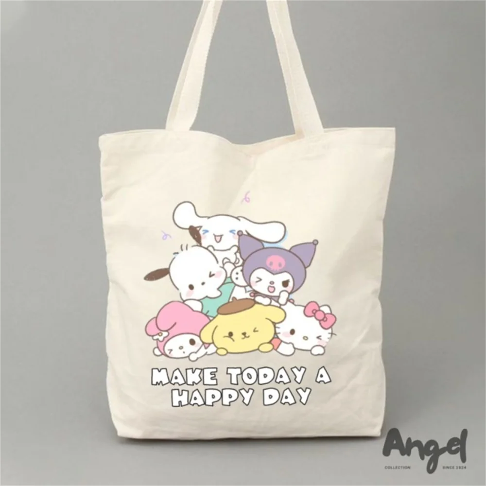 MINISO ديزني سانريو كورومي حقيبة نسائية صغيرة حقيبة لطيف مرحبا كيتي طالب سعة كبيرة حقيبة كتف قابلة لإعادة الاستخدام حقيبة تسوق صديقة للبيئة #3