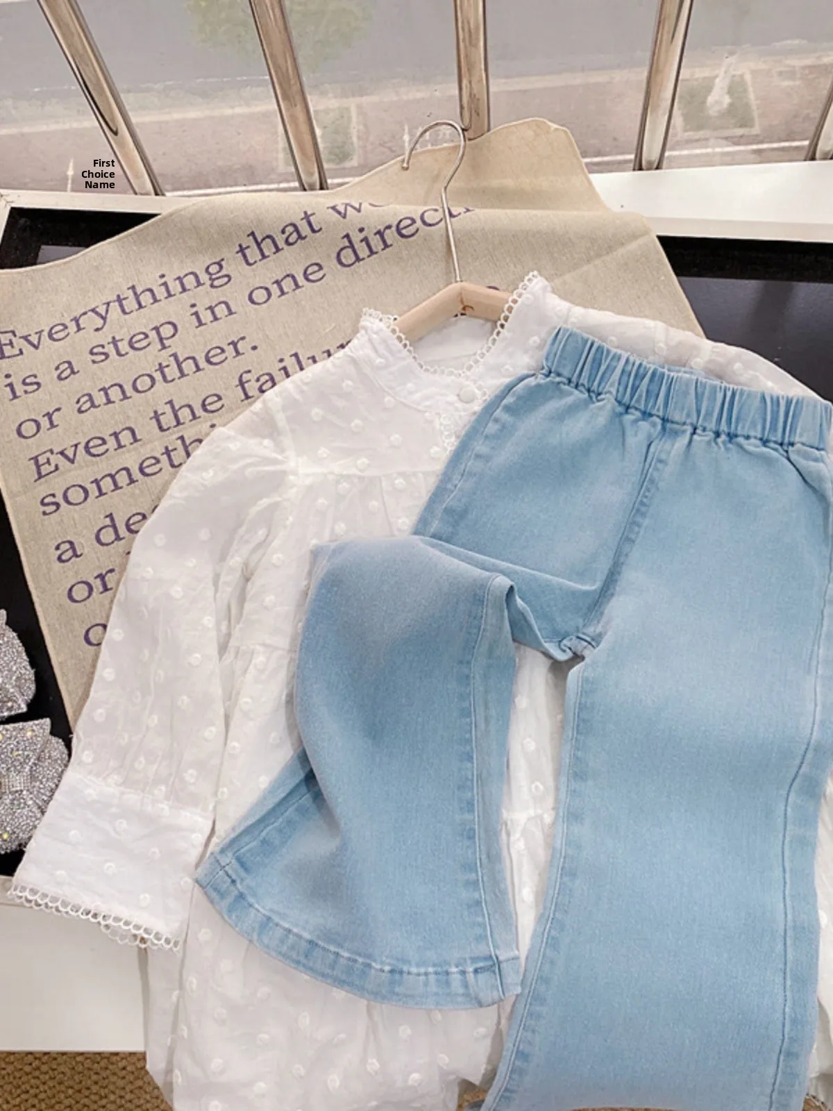 

Princess Style Thin Denim Bell Bottom Pants for Girls Summer Fashionable Versatile Trimming Medium And Small Children