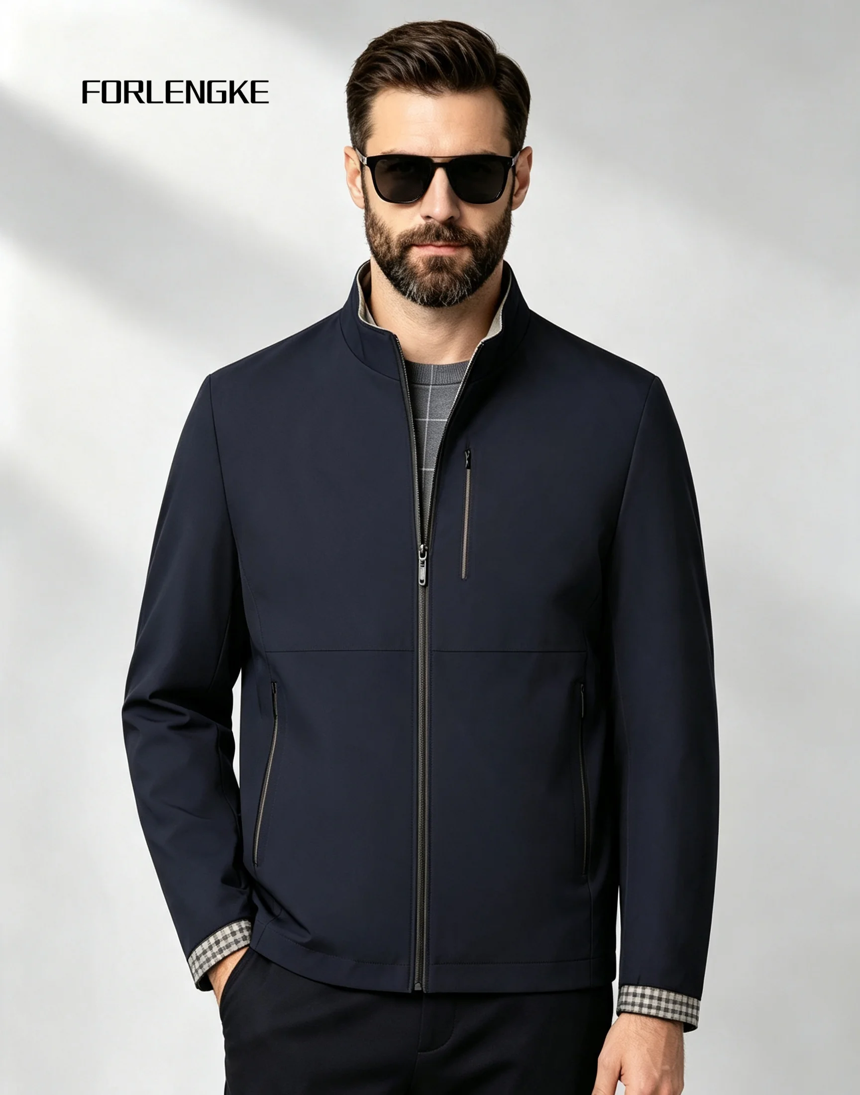 Windbreaker Men Zip - FORLENGKE Herren Stehkragenjacke mit Reißverschluss, einfarbige