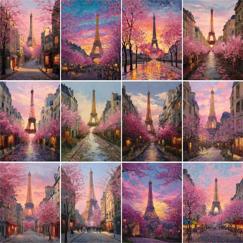 

GATYZTORY Paint By Numbers Pink Tree Landscape DIY Picture By Numbers Cherry Blossoms HandPainted Unique Gift Home Decor