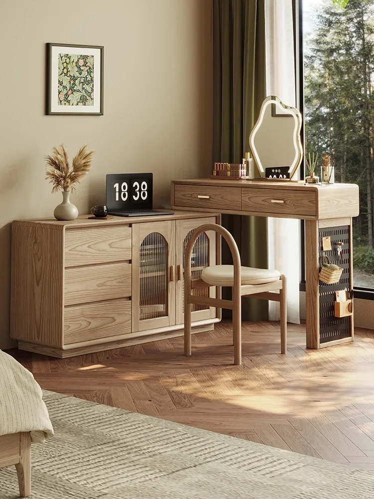 Nordic Ash Storage Integrated Bedroom Simple Cloud Mirror Storage Log Makeup Table