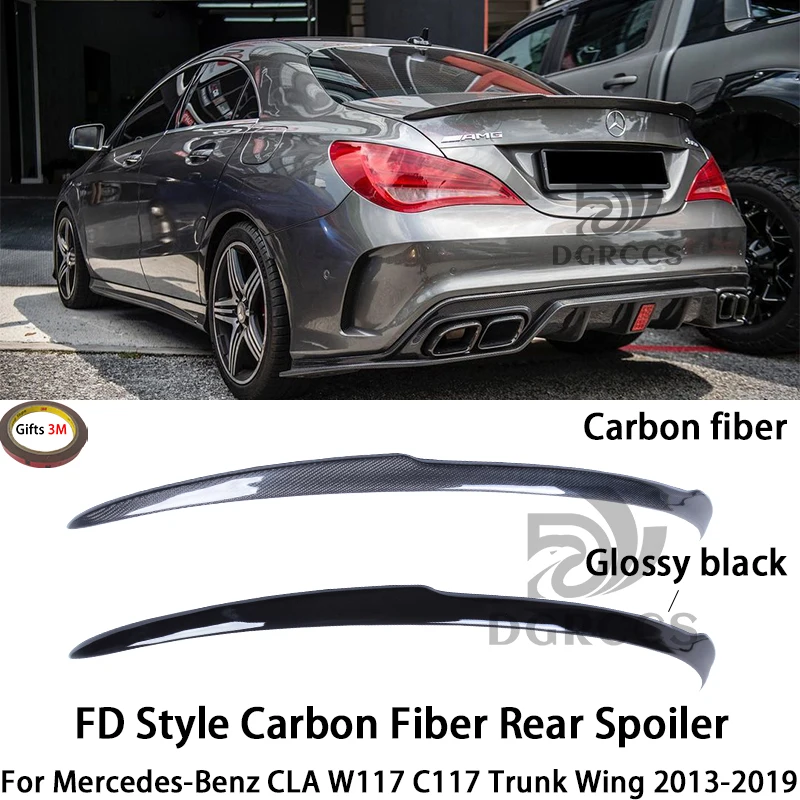 

For Mercedes-Benz CLA W117 C117 FD Style Carbon Fiber Rear Spoiler Trunk Wing 2013-2019 Carbon fiber Glossy black