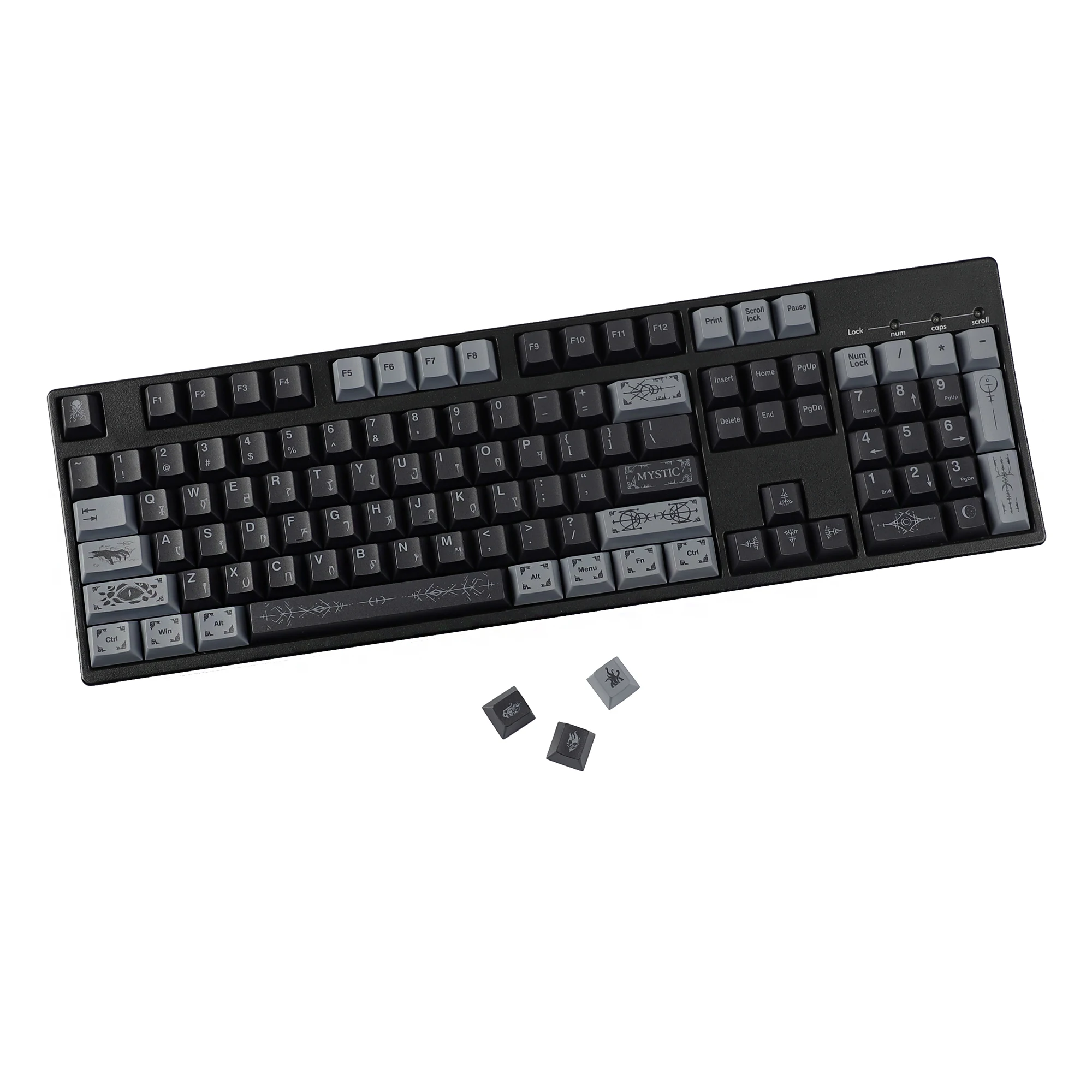 YMDK Occult Theme 143 Keys Black White PBT Cherry Profile Dye Sub Keycaps for 61/68/75/87/98/104/108 MX Mechanical Keyboard