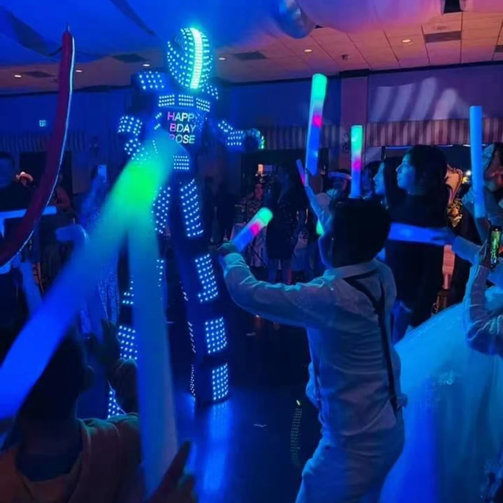 Led robô traje palafitas walker artista rave festa traje de halloween adulto, iluminar dj boate cosplay capacete máscara roupa