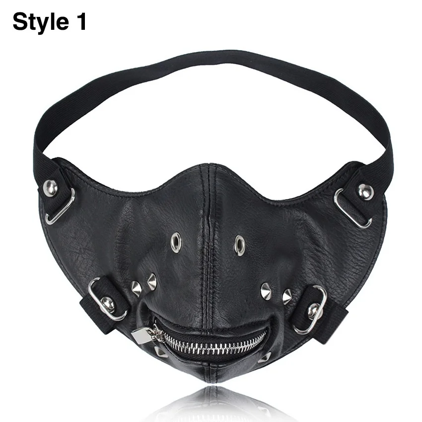 Punk Rivets Mask PU Leather Mask Trendy Zipper Face Mask Motorcycle Mask Anti-dust Masks Mouth Muffle