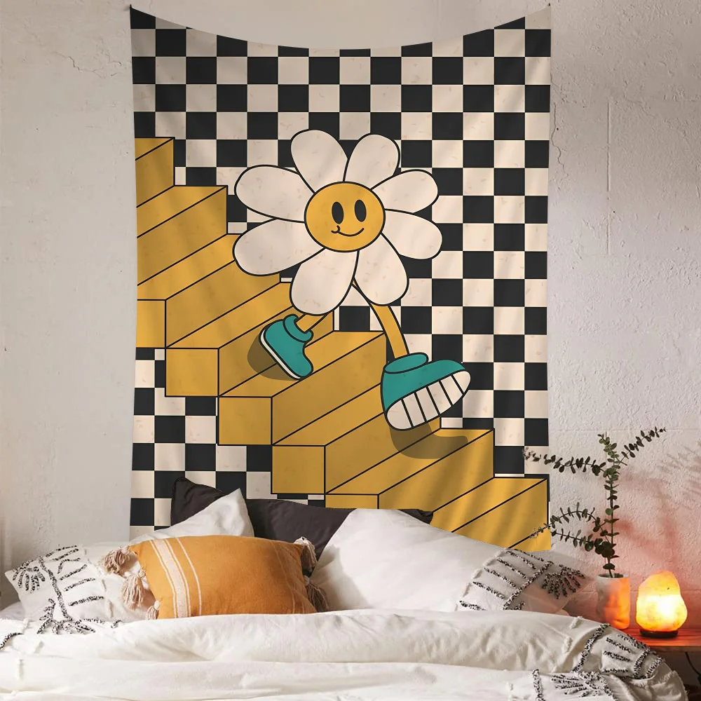 Słonecznik Smiley Face Tapestry ścienne Wiszące Tarot Hippie Dywaniki ścienne Dorm Wiszące prześcieradła ścienne