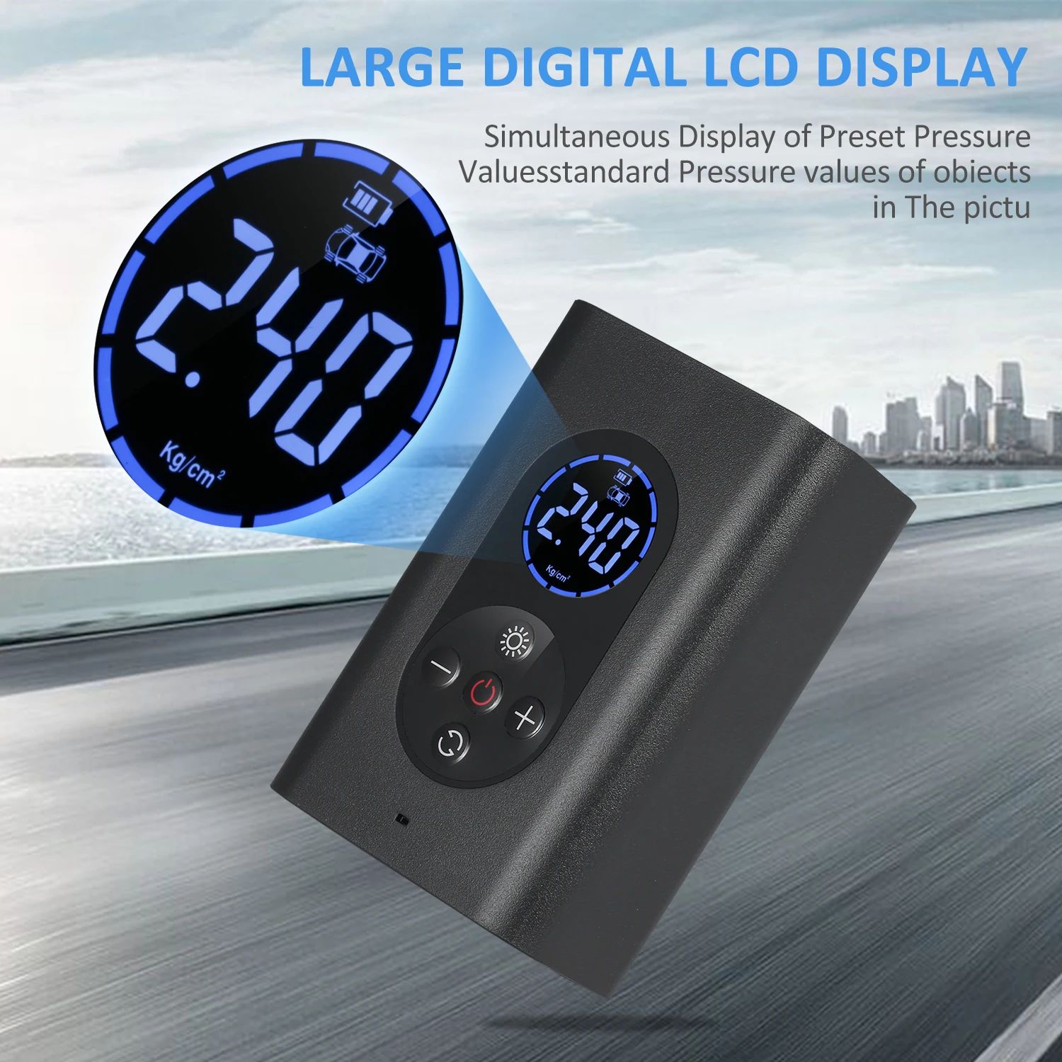 Tire Inflator Portable Air Compressor 150PSI Electric Air Pump with Pressure Gauge LED Light 4000mAh USB Rechargeable