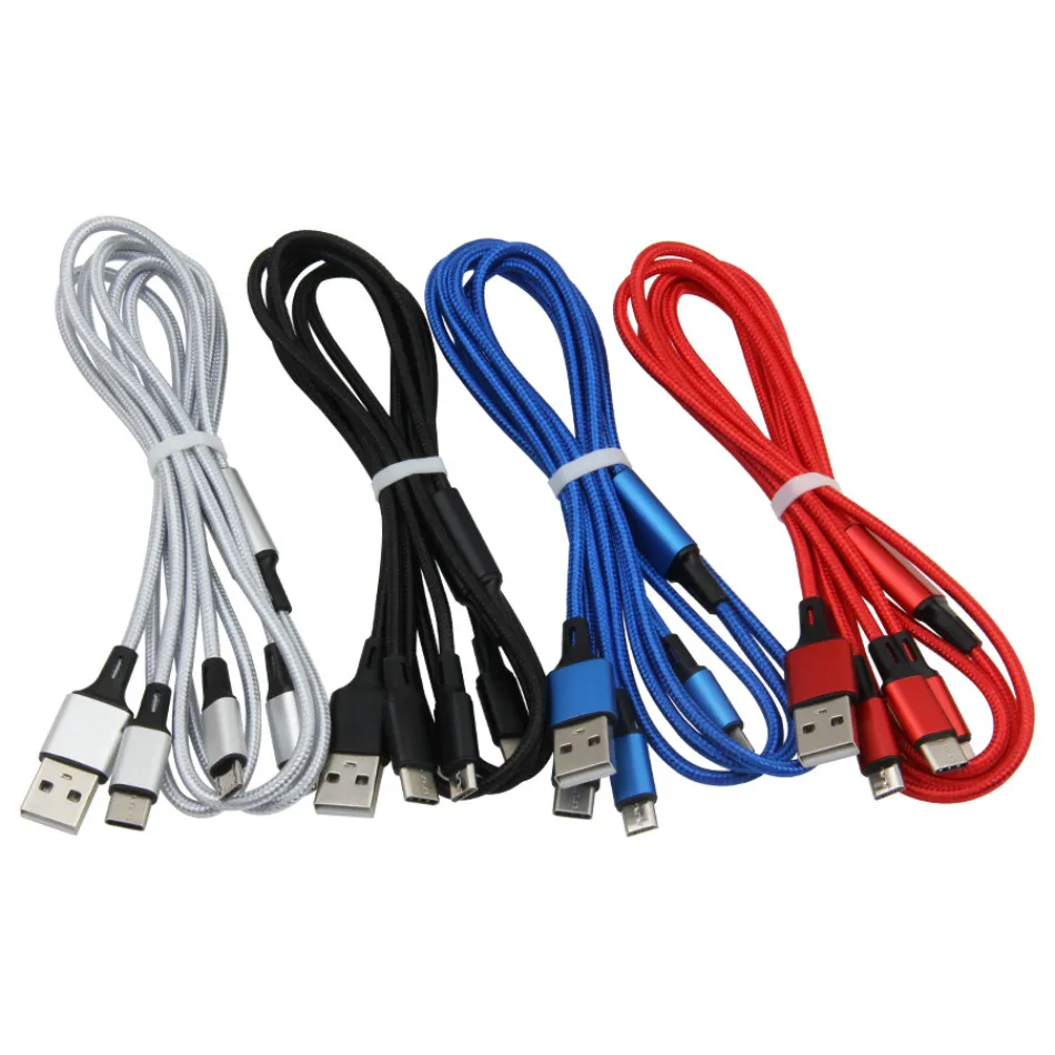

500pcs 120cm 3 in 1 USB Cable Micro Usb C Fast Charging Adapter Microusb Type-C Charger Cord For iPhone X Samsung Xiaomi LG Wire