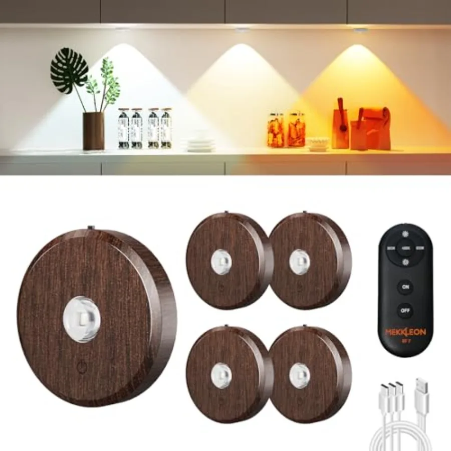 

Puck Lights with Remote Control RechargeableWireless Under Cabinet Lighting 2000mAh Battery Operated Tap Push Touch Lights Stic