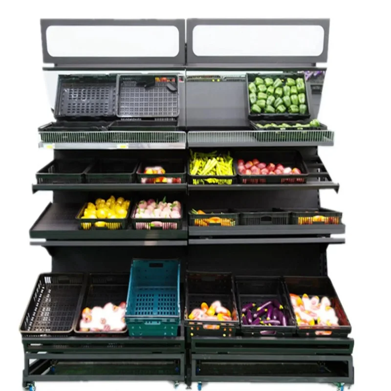 custom.Fruits & Vegetables Display Racks Heavy-Duty Metal Shelving Produce Merchandising