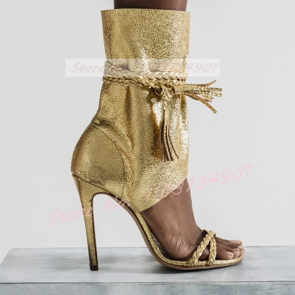 Metallic Leather Rome Style Sandals Women Cross-Tied Open Toe Gladiator Stiletto High Heels Shoes Lady Trendy Party Sexy Sandals