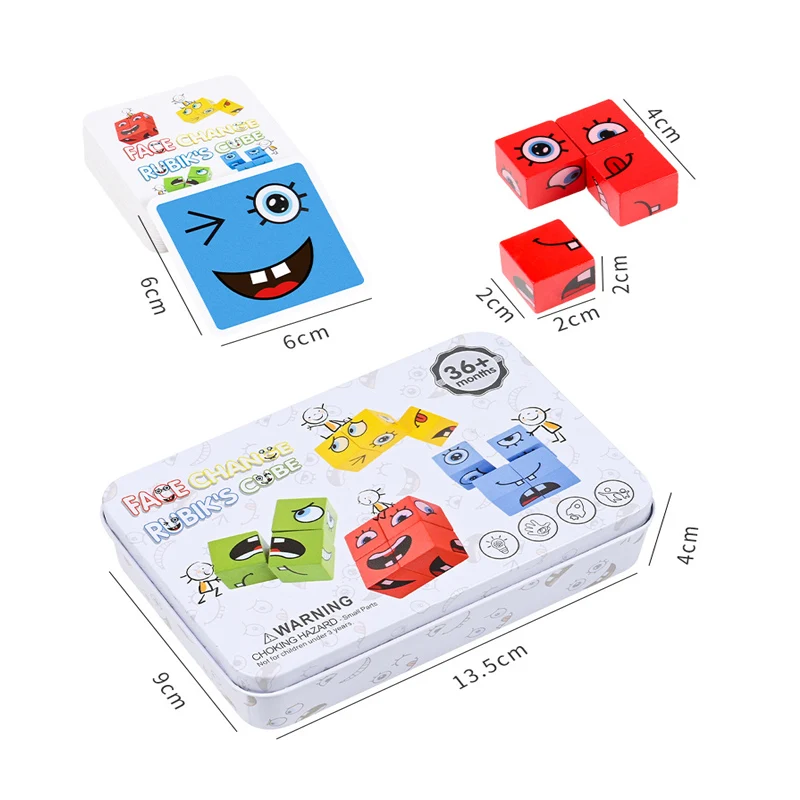 Face Change Building Blocks Board Game for Children, Wood Puzzle, Expressão Montessori, Blocos de madeira, Brinquedos Presente para Crianças