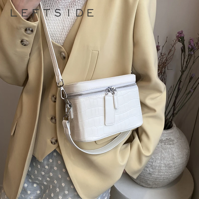 LEFTSIDE Mini Cute Stone Pattern PU Leather Box Shoulder Bag Handbags Designer Women 2024 Fashion Solid Color Crossbody Bag