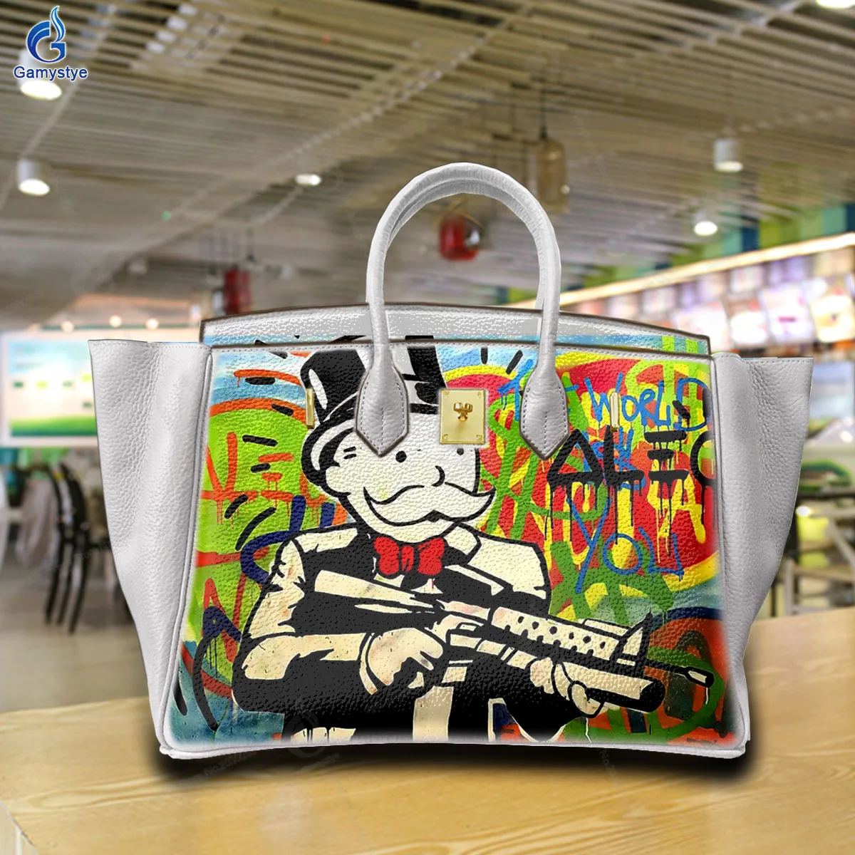 

Shoulder Bags Sac De Luxe Femme Luxury Bags Women Abstract cartoon print 100% Cowhide Leather Personal customization Hand made A