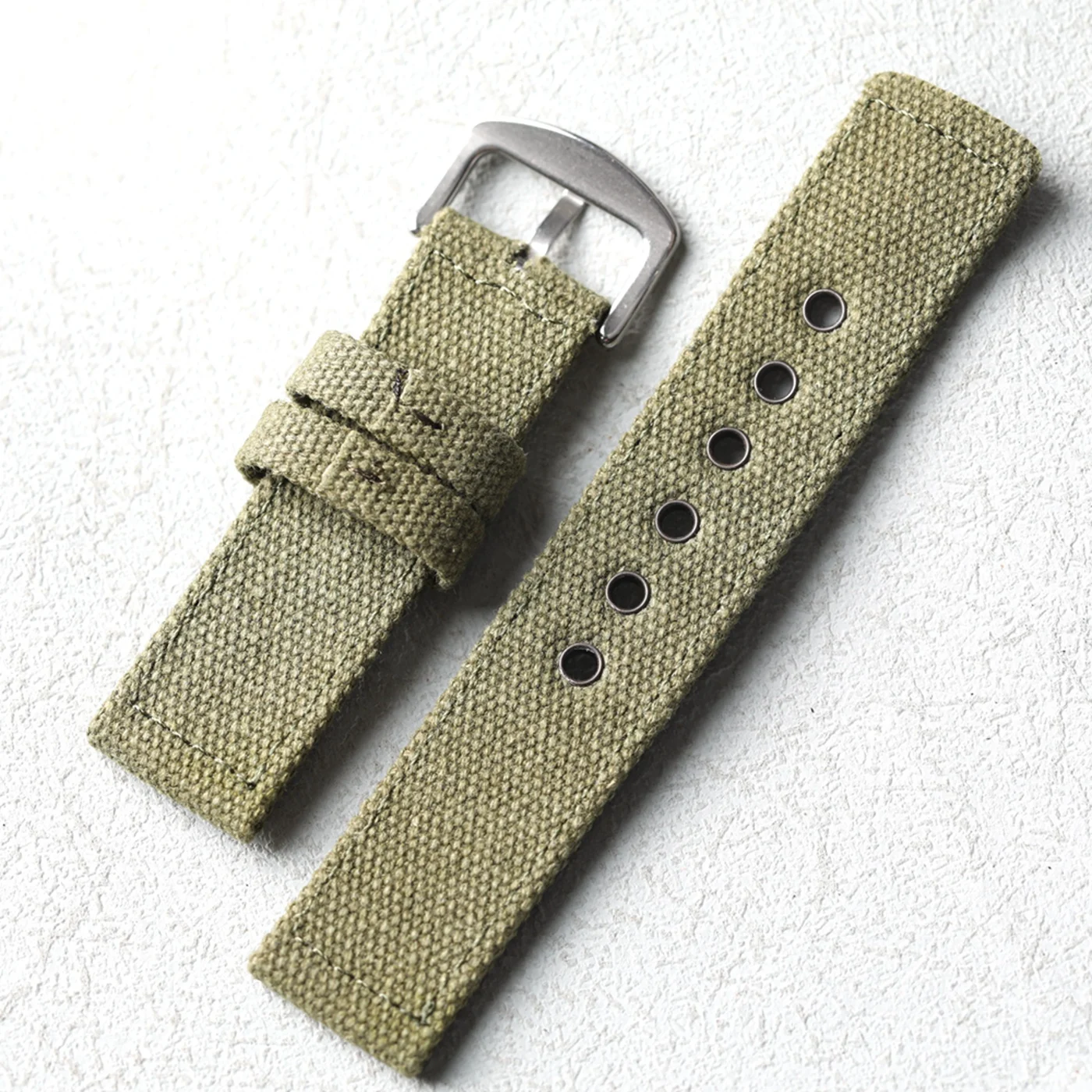 High end durable retro canvas strap, 20 22 24MM, black green double-layer thick men's strap, suitable for mountaineering soldier image 4